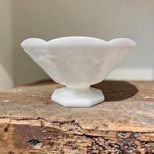 Anchor Hocking White Milk Glass Pedestal Bowl, Harvest Grape Compote, Home Decor